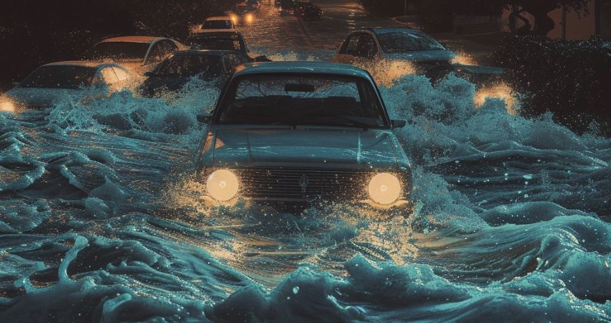 avoid driving on flooded or waterlogged roads